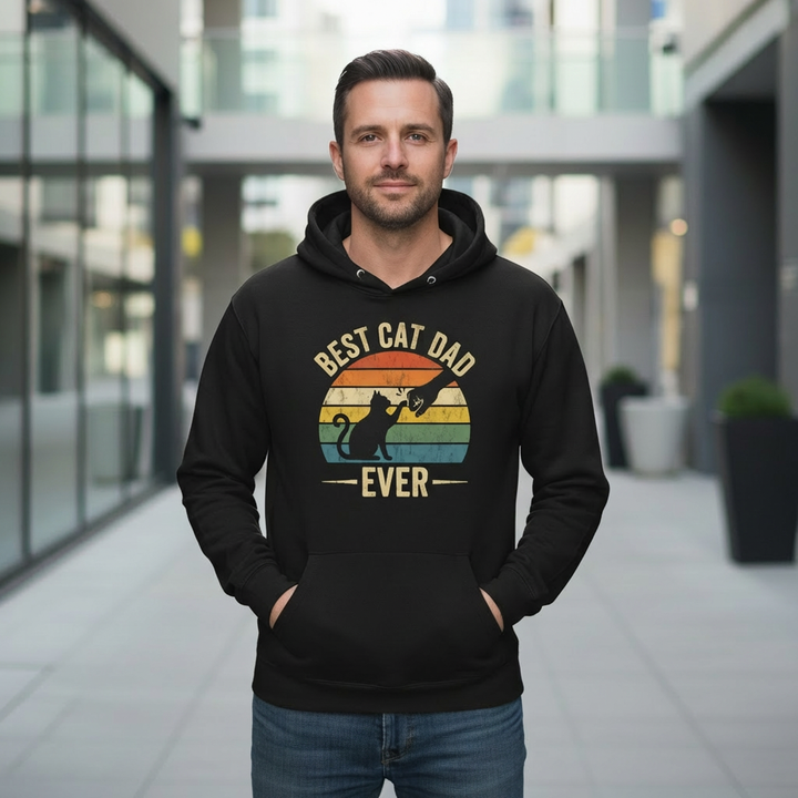 Best Cat Dad Ever – Vintage Sunset (Distressed) — Premium Midweight Hoodie