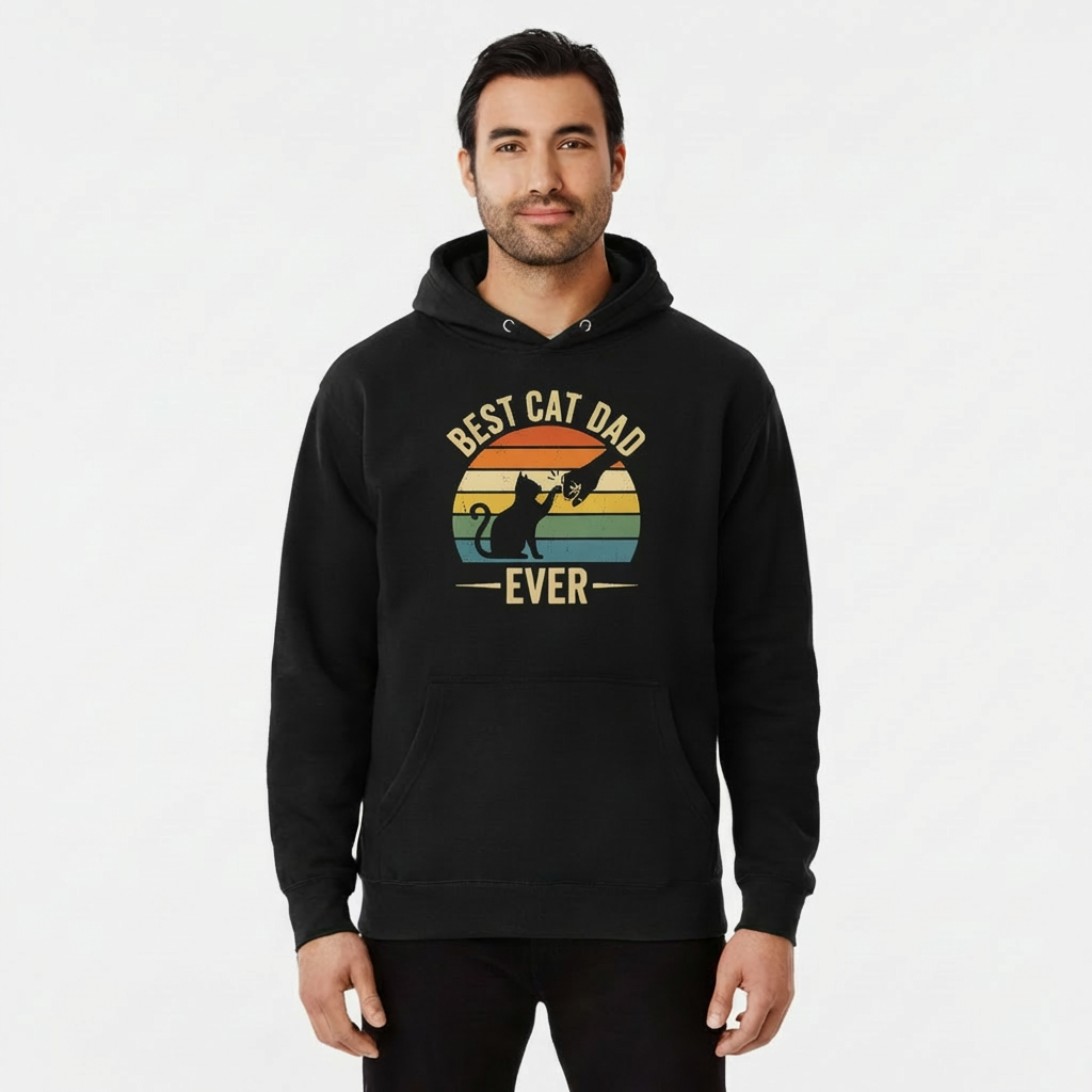 Best Cat Dad Ever – Vintage Sunset (Distressed) — Premium Midweight Hoodie