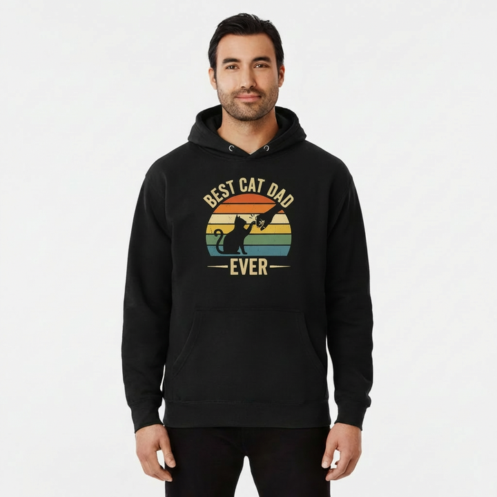 Best Cat Dad Ever – Vintage Sunset (Distressed) — Premium Midweight Hoodie