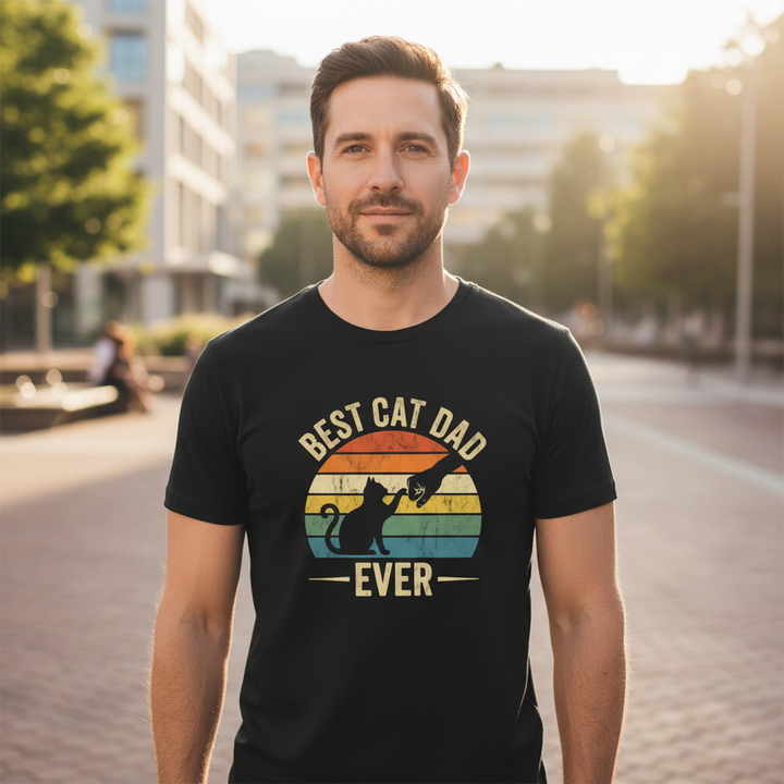 Best Cat Dad Ever – Vintage Sunset (Distressed) – Premium T-Shirt