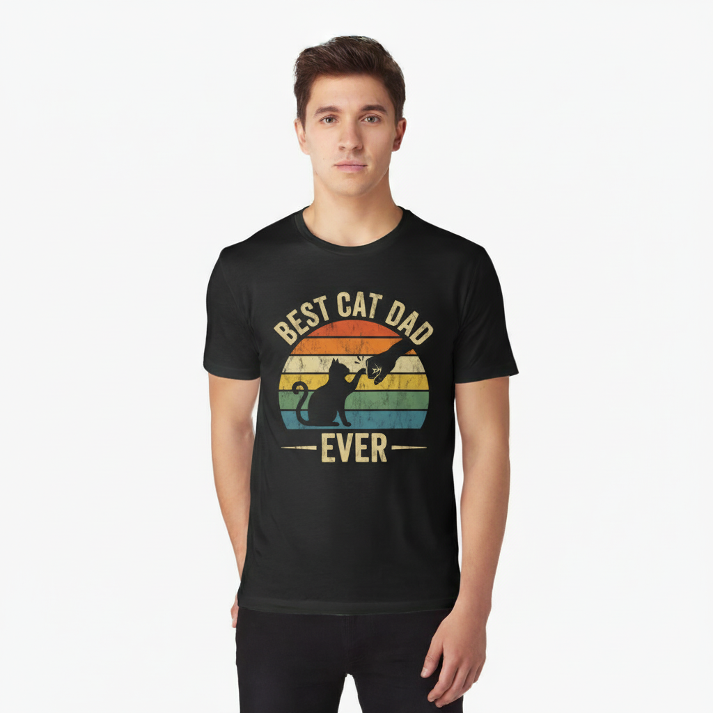 Best Cat Dad Ever – Vintage Sunset (Distressed) – Premium T-Shirt