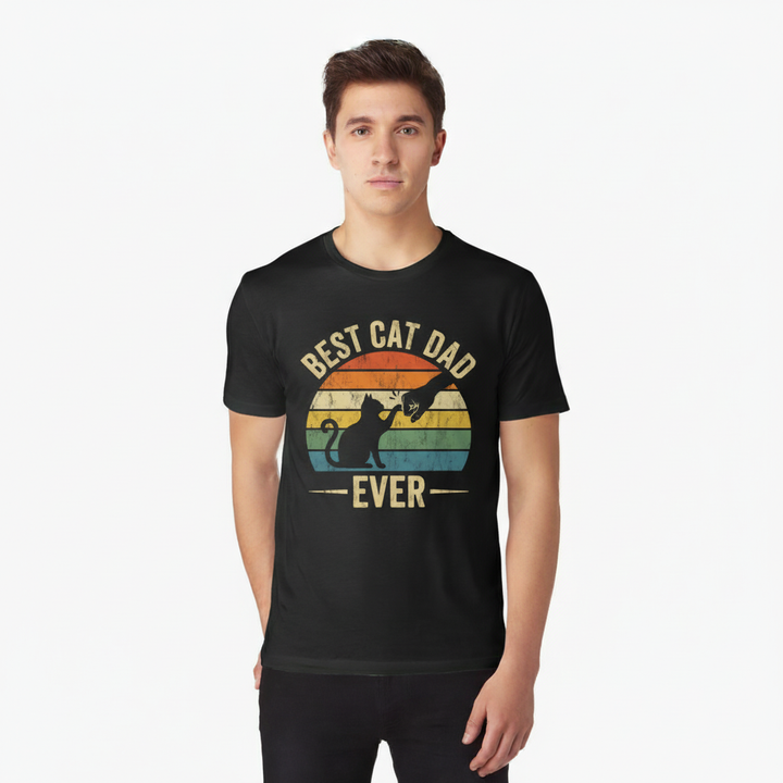 Best Cat Dad Ever – Vintage Sunset (Distressed) – Premium T-Shirt